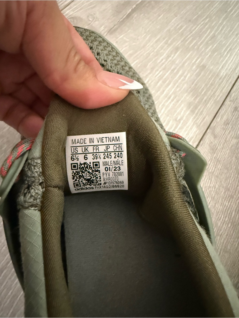 adidas Olive Green Knit Running Shoe with Coral Highlights - Picture 2 of 5